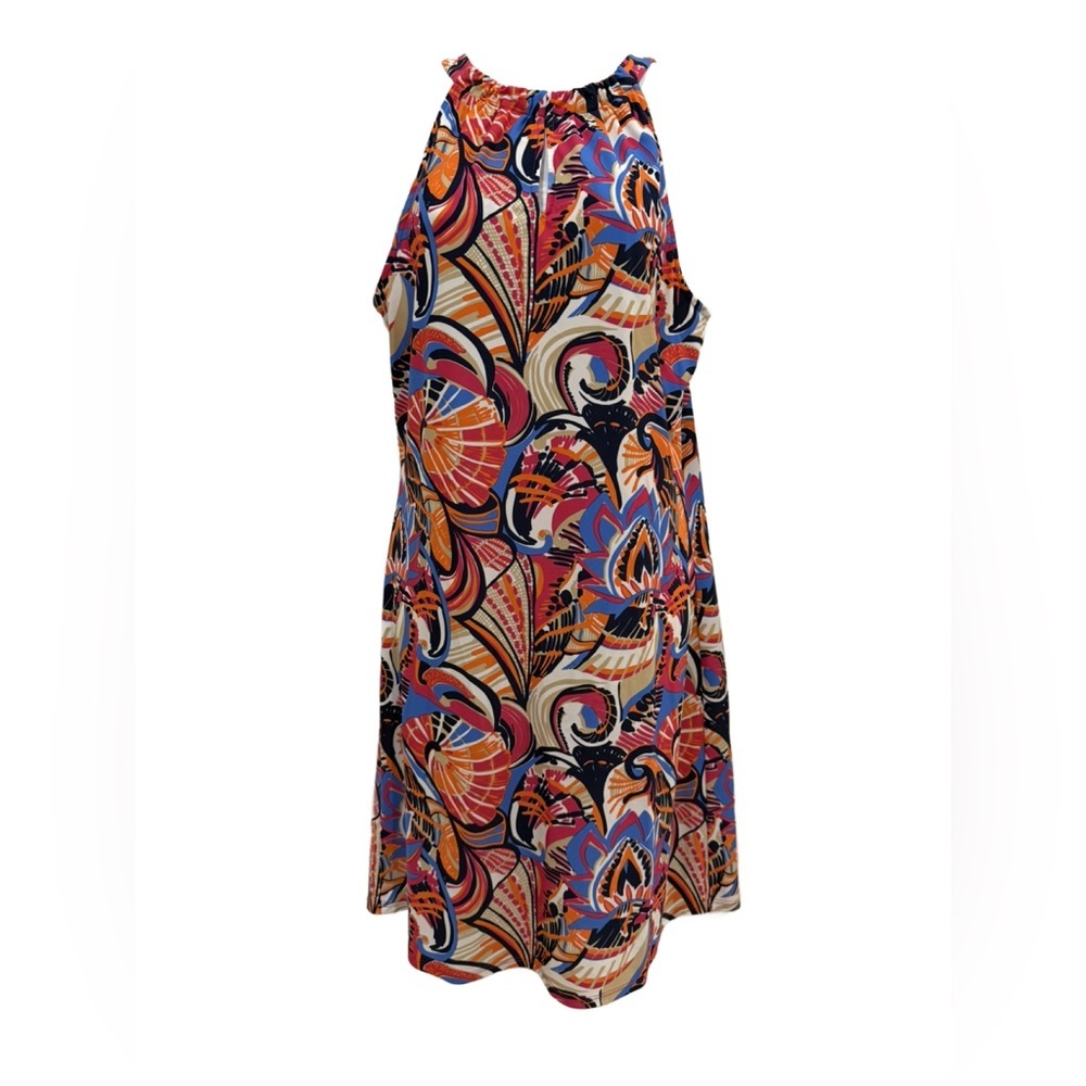 Jude Connally Pink and Orange Patterned Halter Dress, Medium